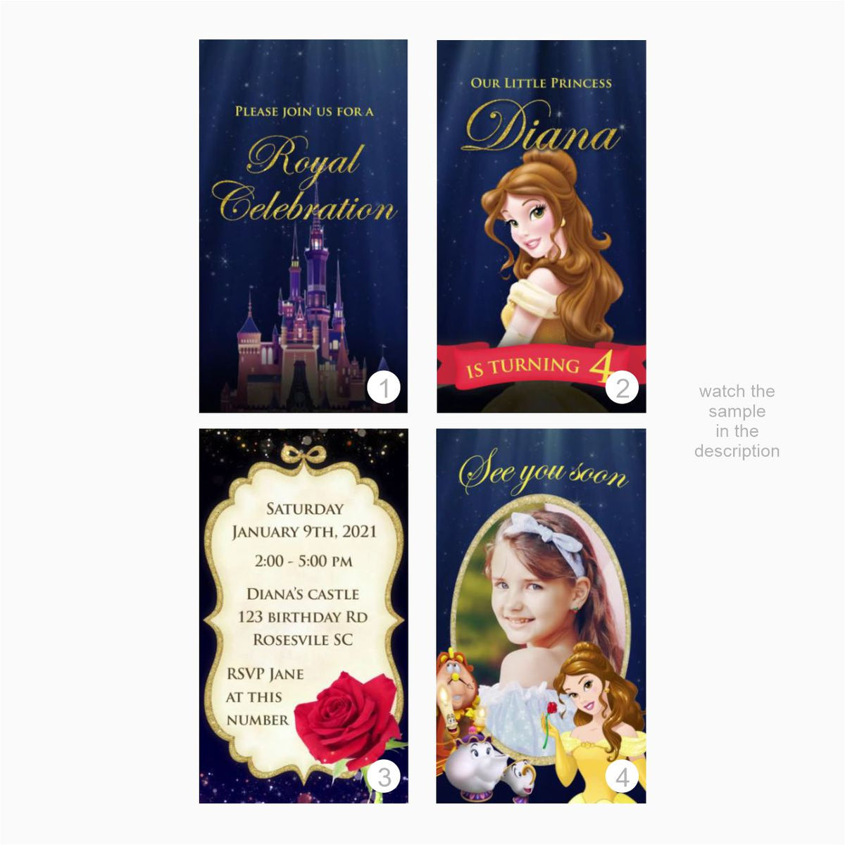 Beauty and the Beast Animated Birthday Invitation with your Music