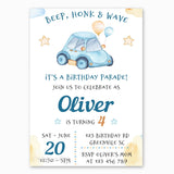 Watercolor Car Birthday Parade Invitation