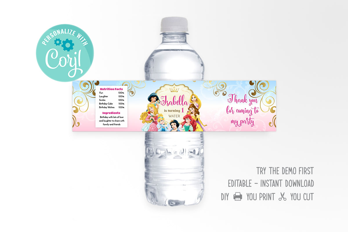 Disney Princess Water Bottle Label – Easy Inviting