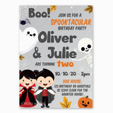 Cute Halloween Birthday Invitation for Twins