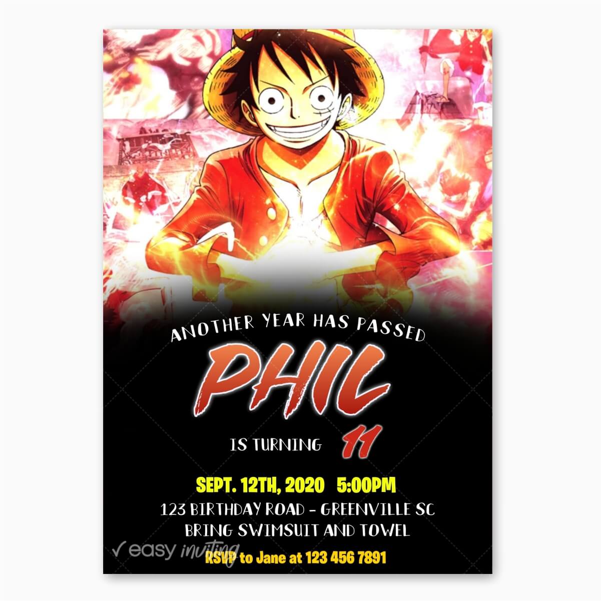 Buy Anime Theme, Birthday Party Invitation, Made-to-order, Digital File  Online in India - Etsy