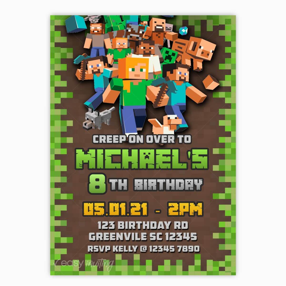 Minecraft Invitation, Minecraft Birthday Invitation, FREE THANK YOU CARD!