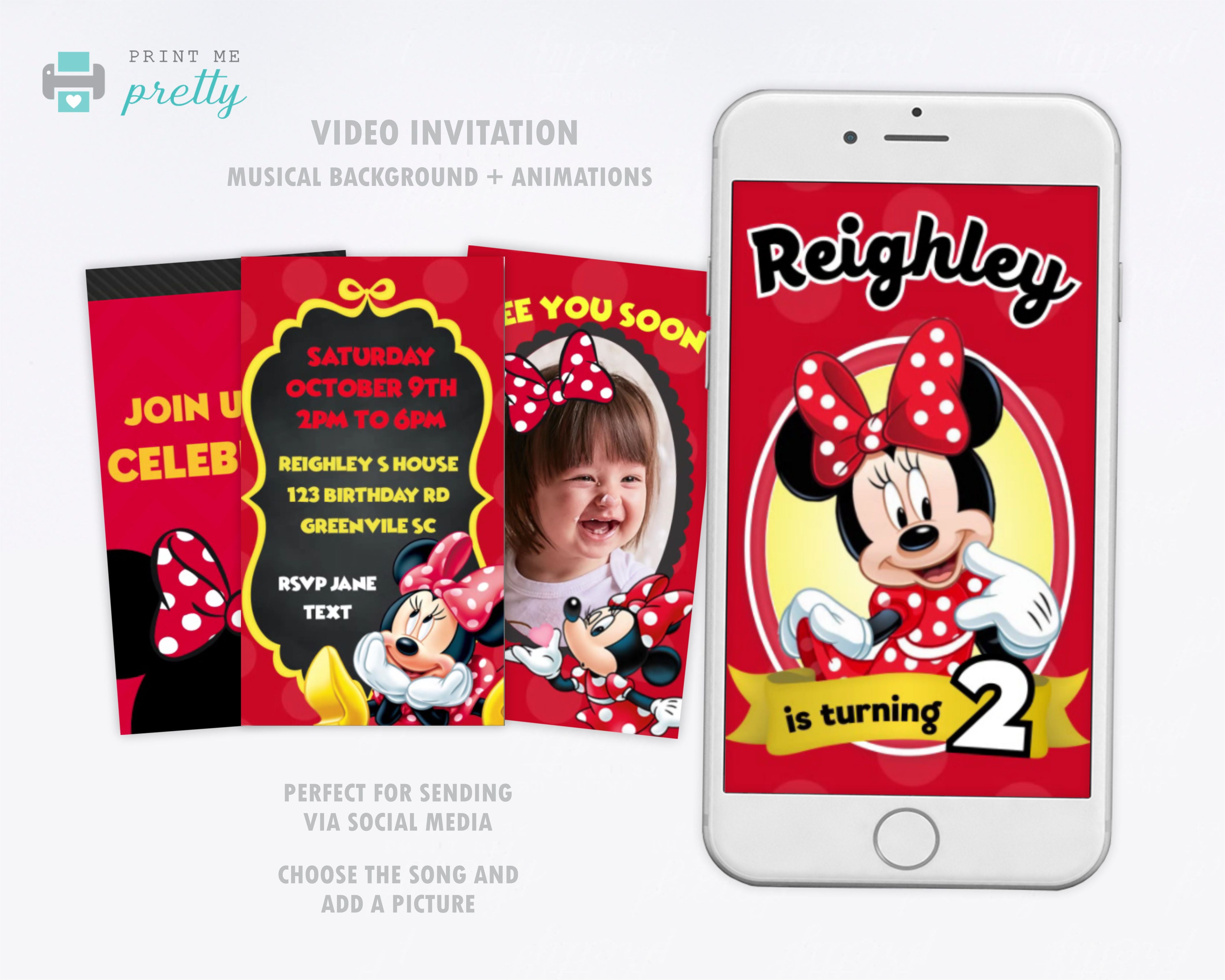 Minnie Mouse Birthday Invitation Video Animated Card Easy Inviting