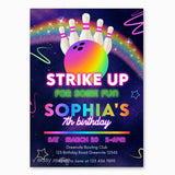 Neon Bowling Birthday Invitation for Girls