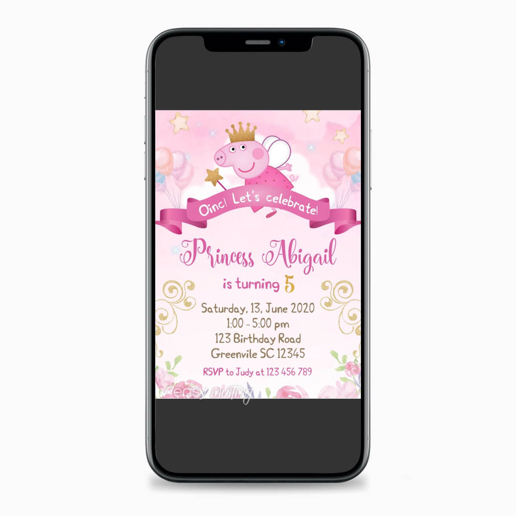 Princess Peppa Pig Birthday Invitation - Print Me Pretty