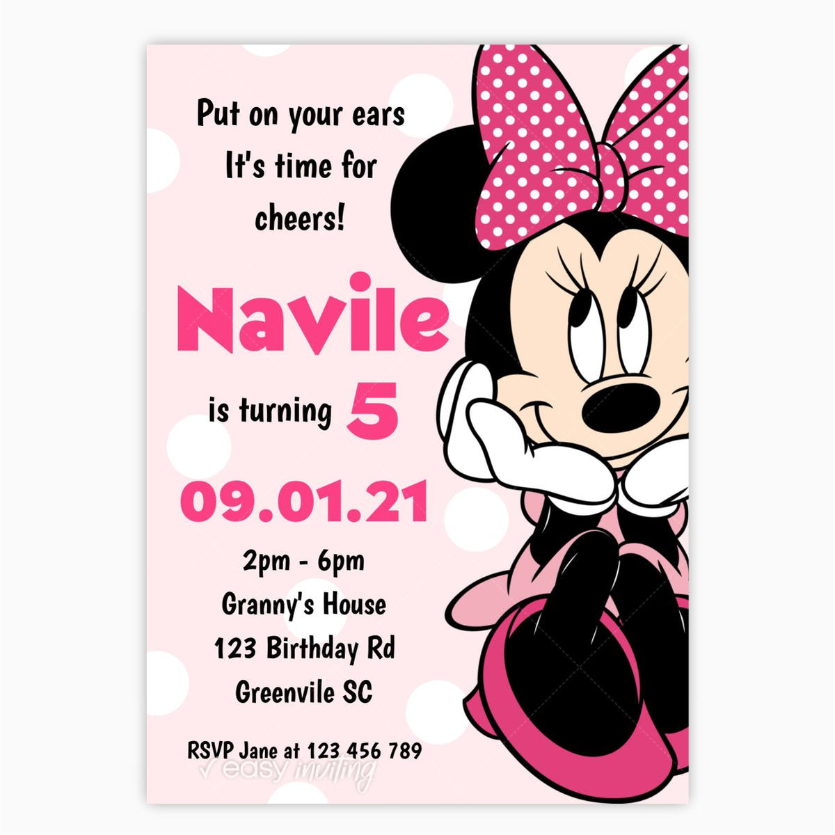 Simple Modern Minnie Mouse Birthday Invitation