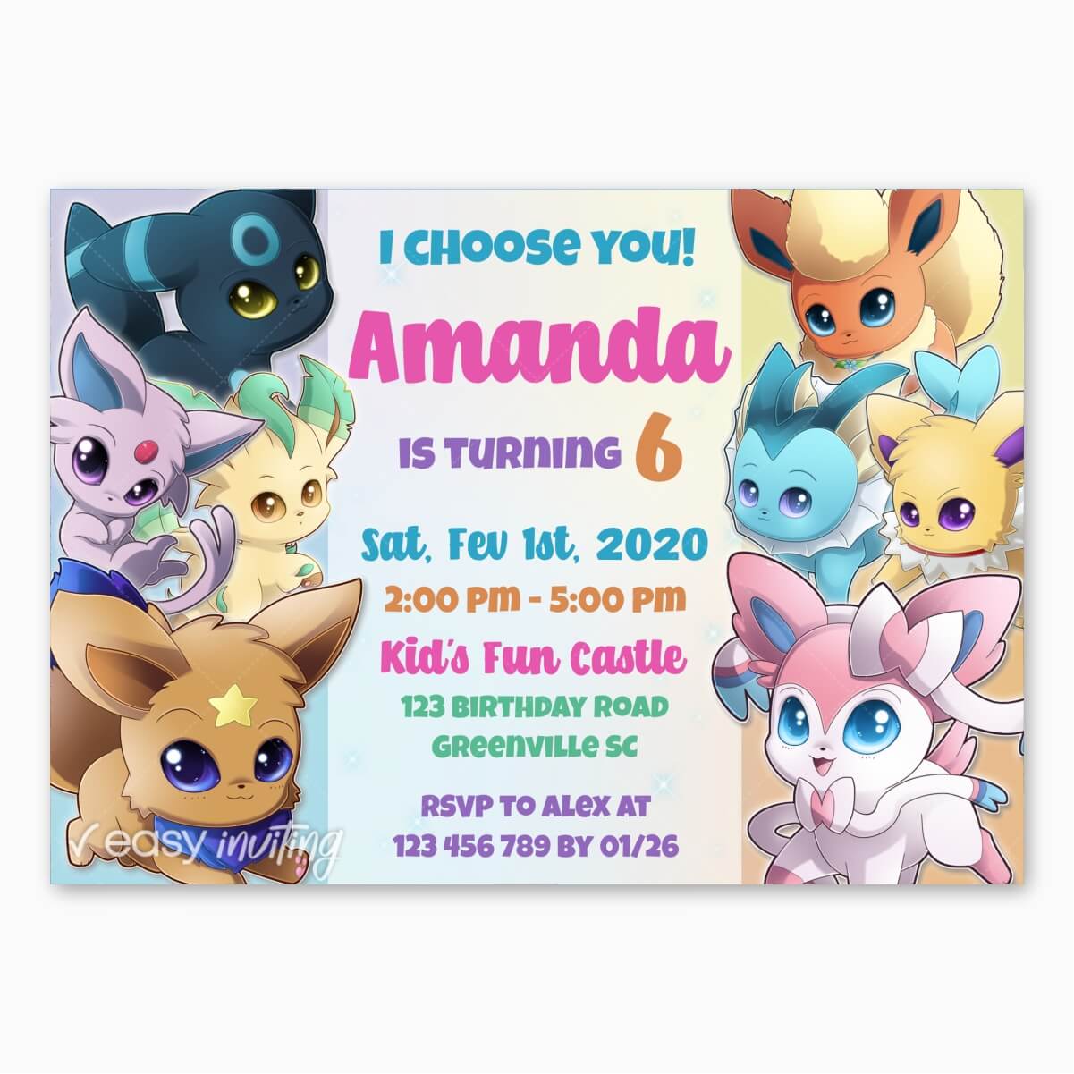 Eevee Pokémon Card Birthday Invitation Amazing Price 6.00$