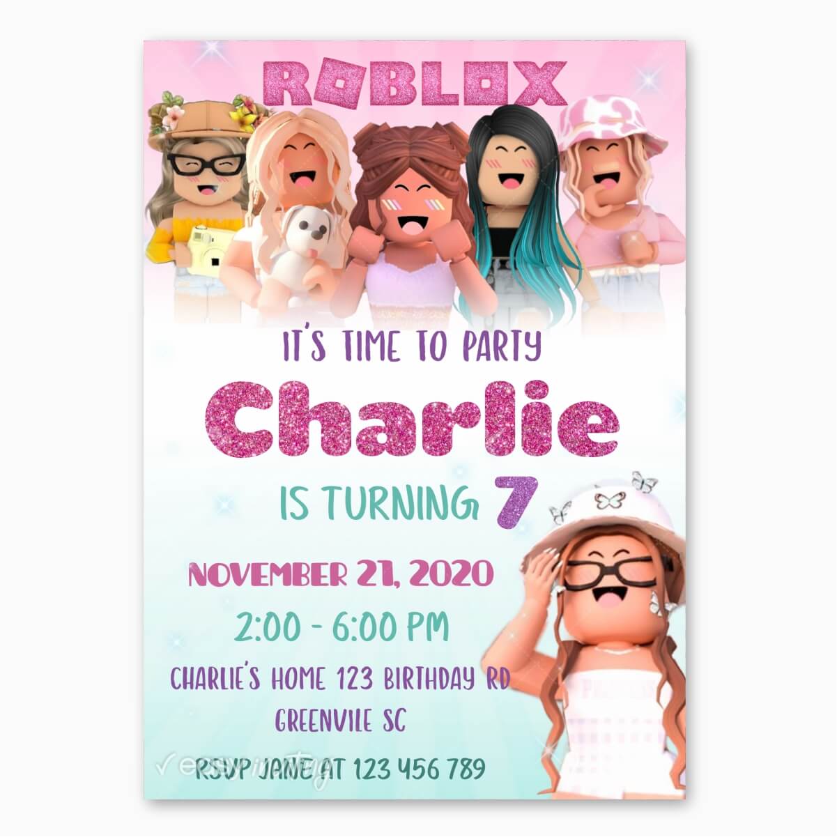 10 FREE Roblox Girl Invitations Templates for Birthdays
