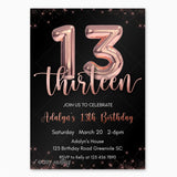 Rose Gold 13th Birthday Invitation