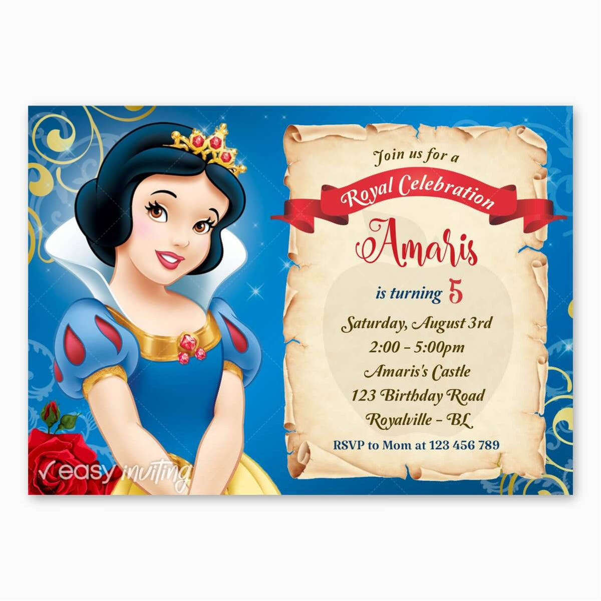 Snow White DIGITAL Invite + FREE Thank You Card, Princess Party Card - YOU  PRINT